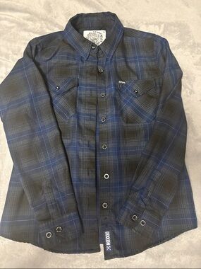 DIXXON Navy Blue and Black Plaid Button-Down Shirt
